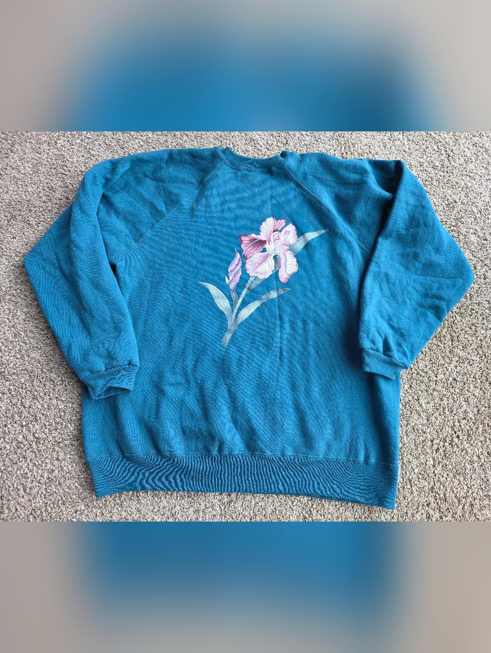 Hanes Vintage Grandmacore Floral Turquoise Crewneck Sweatshirt